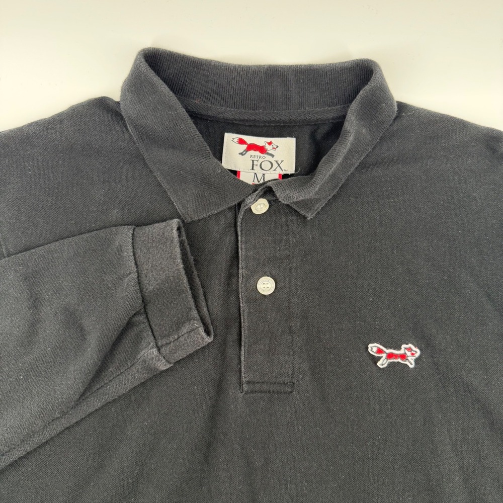 Retro Fox Polo Golf Shirt Mens M Long Sleeve Vintage‎ Y2K  Business Casual